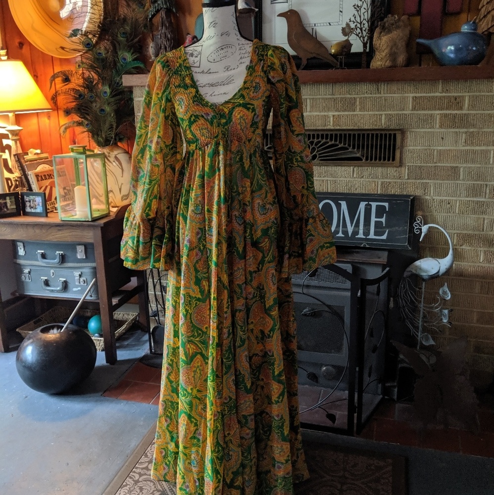 Bohemian Paisley Maxi Dress - Green and Yellow